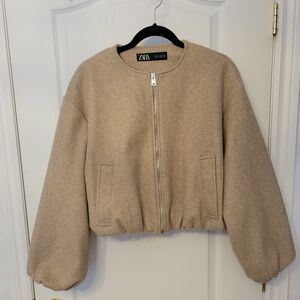Zara Women's Beige Bomber Jacket